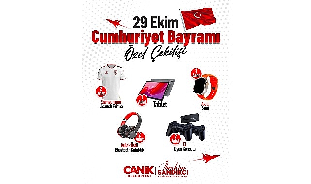 canik belediyesinin duzenledigi 29 ekim cumhuriyet bayrami ozel cekilisiyle vatandaslar hediyelerle bulusuyor