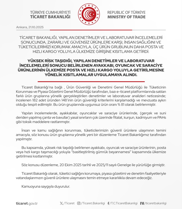 Ticaret Bakanlığı’ndan Zehirli Ürünlere Karşı Yeni Kısıtlama