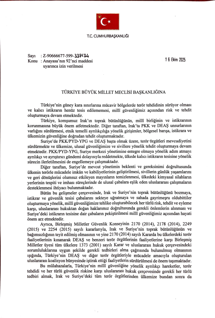 TBMM, Irak ve Suriye Tezkeresini 3 Yıl Uzattı